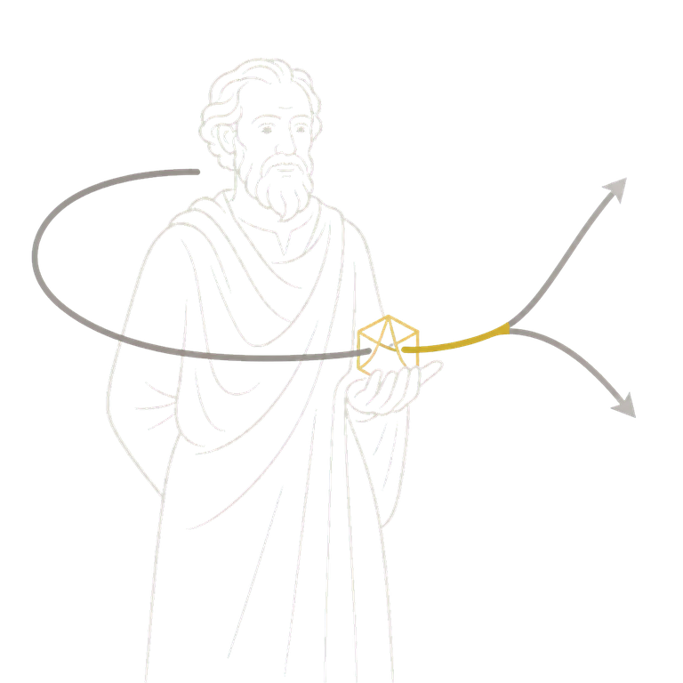 The Philosopher holds a gold facet as one inquiry path changes direction and branches.